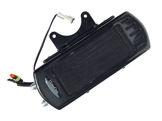 Fan Assisted Side Mount Oil Cooler Kit - Gloss Black. Fits Dyna 1991-2017 - Ultra Cool