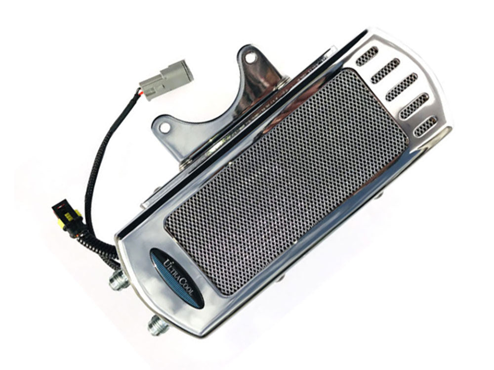 Fan Assisted Side Mount Oil Cooler Kit - Chrome. Fits Softail 1985-2017 - Ultra Cool