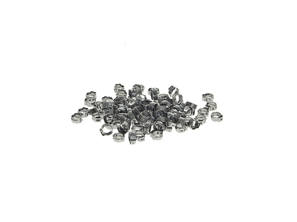 11/32in. Stepless Ear Clamps - Pack of 100. Size range is 7.8 to 9.5mm - V-Factor