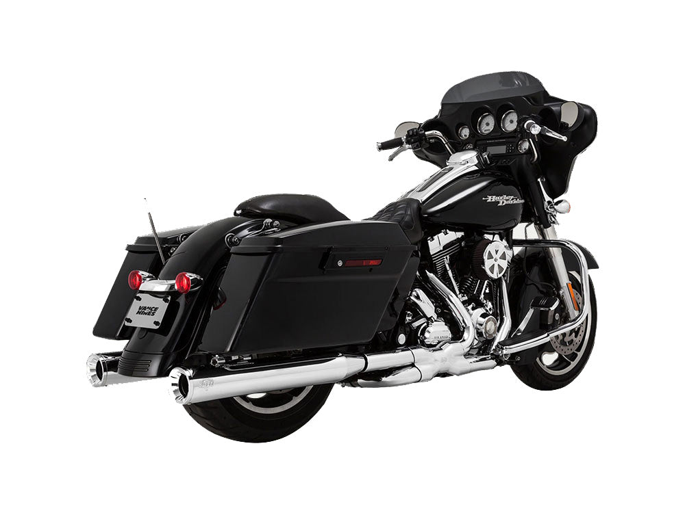 4in. Eliminator 400 Slip-On Mufflers - Chrome with Chrome End Caps. Fits Touring 1995-2016 & Trike 2017-2020. - Vance And Hines