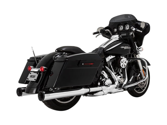 4in. Eliminator 400 Slip-On Mufflers - Chrome with Black End Caps. Fits Touring 1995-2016 & Trike 2017-2020. - Vance And Hines