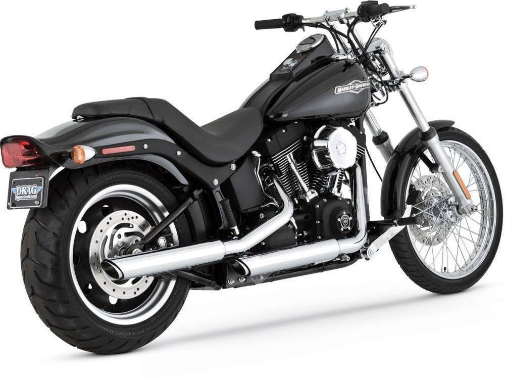 3in. Twin Slash Slip-On Mufflers - Chrome. Fits Softail FXST 2007-2017, Heritage Softail Classic 2007-2017, Breakout 2013-2017 & Rocker 2008-2011. - Vance And Hines