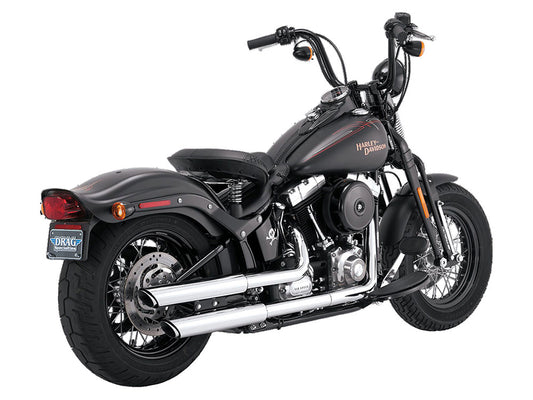3in. Twin Slash Slip-On Mufflers - Chrome. Fits Softail Deluxe 2007-2017, Blackline 2012-2013, Softail Slim 2013-2017, Cross Bones 2008-2011 & Fat Boy S 2016-2017. - Vance And Hines