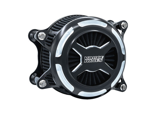VO2 X Air Cleaner Kit - Black Contrast. Fits Softail 2000-2015, Dyna 1999-2017, Touring 1999-2007 with CV Carb or Cable Operated Delphi EFI - Vance And Hines
