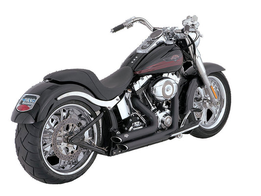 Shortshots Staggered Exhaust - Black. Fits Softail 1986-2017 Non-240 Tyre Models - Vance And Hines