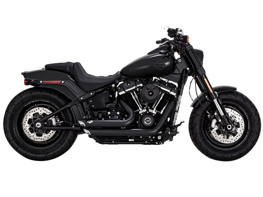 Shortshots Staggered Exhaust - Black. Fits Softail 2018up Non-240 Tyre Models - Vance And Hines