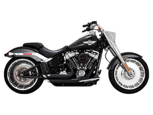 Shortshots Staggered Exhaust - Black. Fits Breakout & Fat Boy 2018up - Vance And Hines