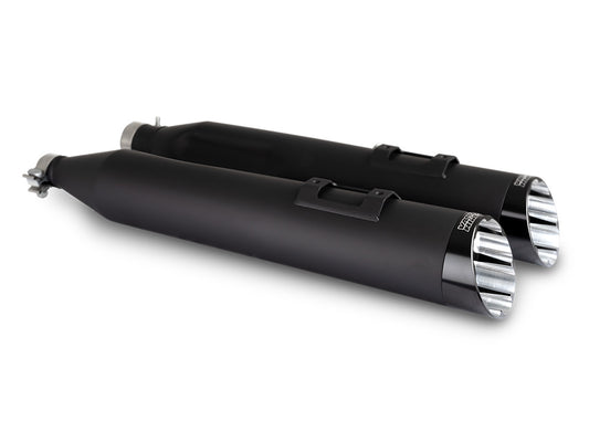 4.5in. Razorback Slash Cut Slip-On Mufflers - Black with Black End Caps. Fits Touring 2017up - Vance And Hines